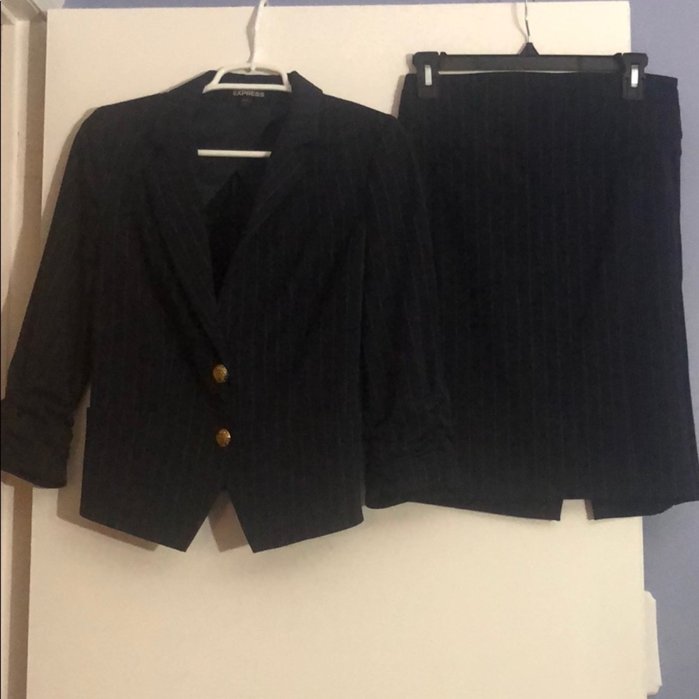 Navy blue pinstripe suit
